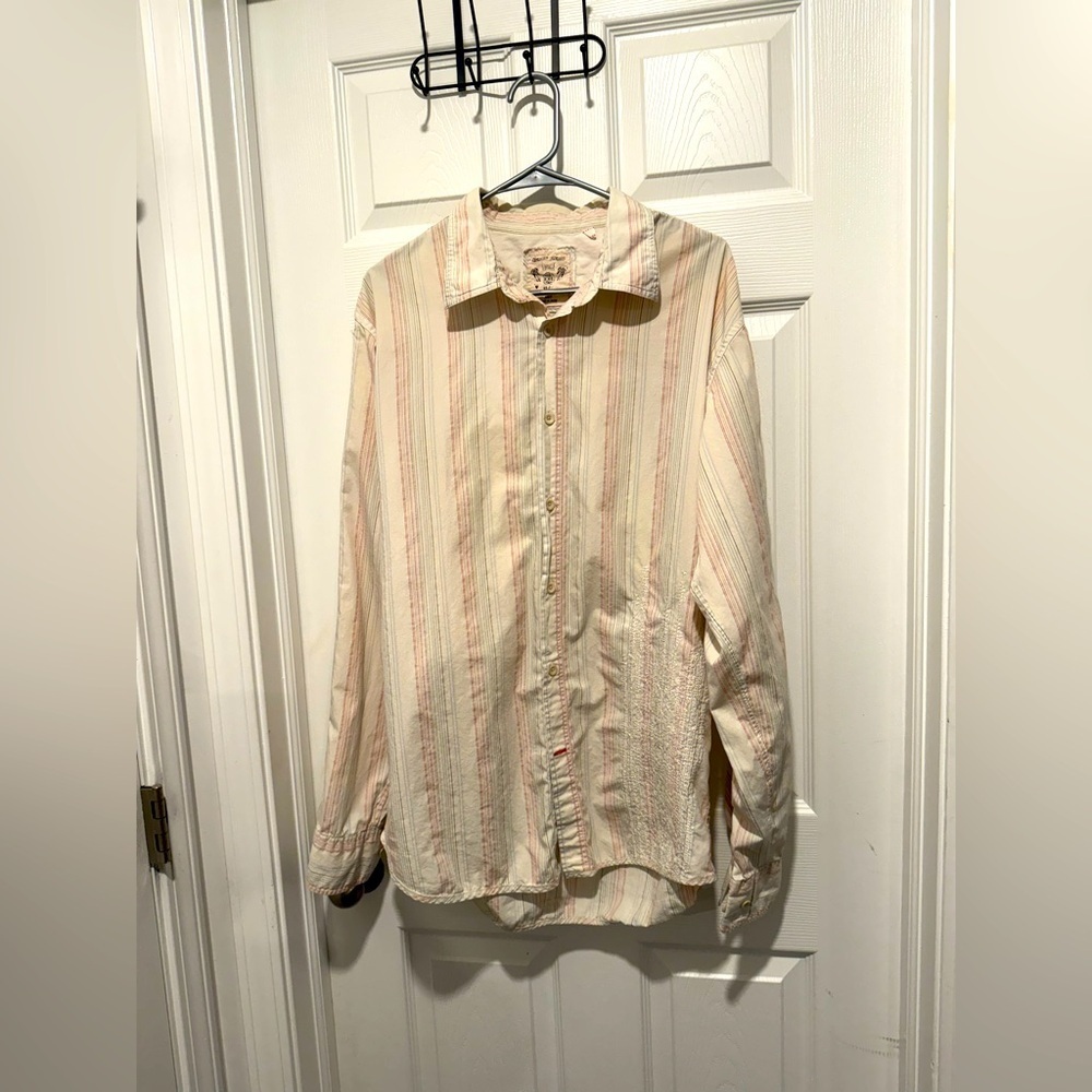 Guess Jeans Vintage Button Up Embroidered Striped Shirt Size XL.